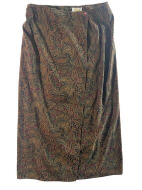 Talbots Skirt Womens 10 Brown Paisley Midi Wrap Skirt Velvet Lined Stretch